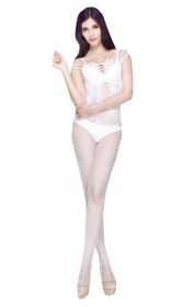 Blancho SE-146-WHITE Lady Lace Open Crotch Body Stocking - White - Medium