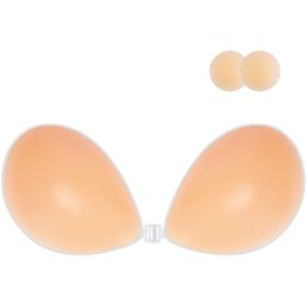 Adhesive Bra Strapless Sticky Invisible Push up Silicone Bra for Backless Dress with Nipple Covers (Color: Lycra Black)