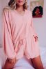 Pink Swiss Dot Split Neck Long Sleeve Top and Shorts Lounge Set