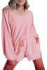 Pink Swiss Dot Split Neck Long Sleeve Top and Shorts Lounge Set